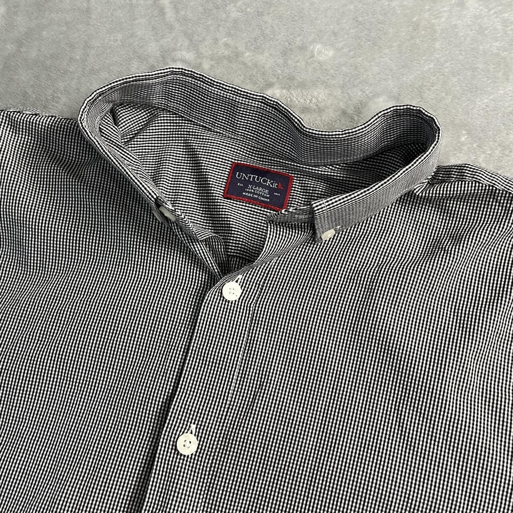 UNTUCKit Shirt Mens XL Gray Check Gingham Long Sleeve Button Down Cotton Casual - Picture 4 of 9